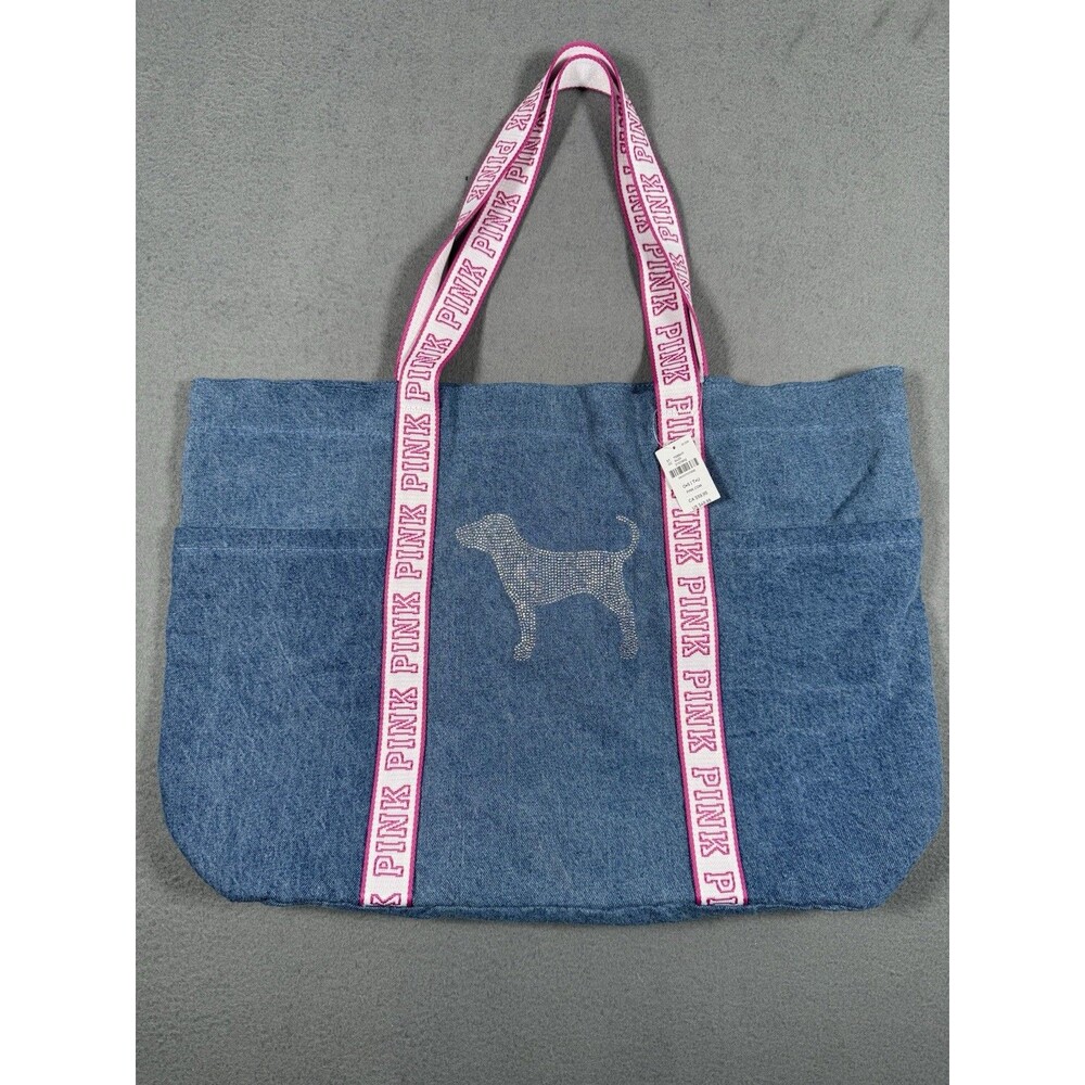 Victoria's Secret PINK Denim Diamanté Rhinestone Dog Tote Bag